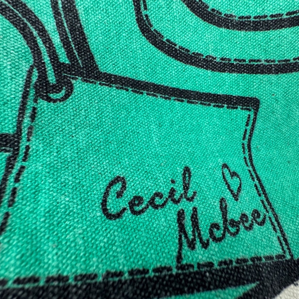 Cecil McBee Canvas Tote Bag Teal Green Trompe L'oeil Graphic Shopper Harajuku - Picture 2 of 6